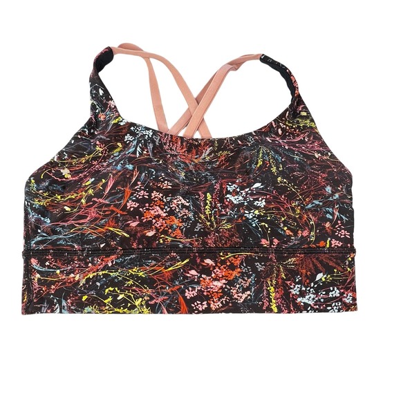 lululemon athletica Other - Lululemon Energy Bra Long Line Foliage Overlay Multicolored Pink Pastel Size 6